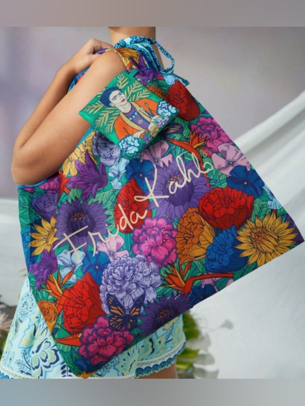 Vibrant Multicolor Floral Tote with Signature Script